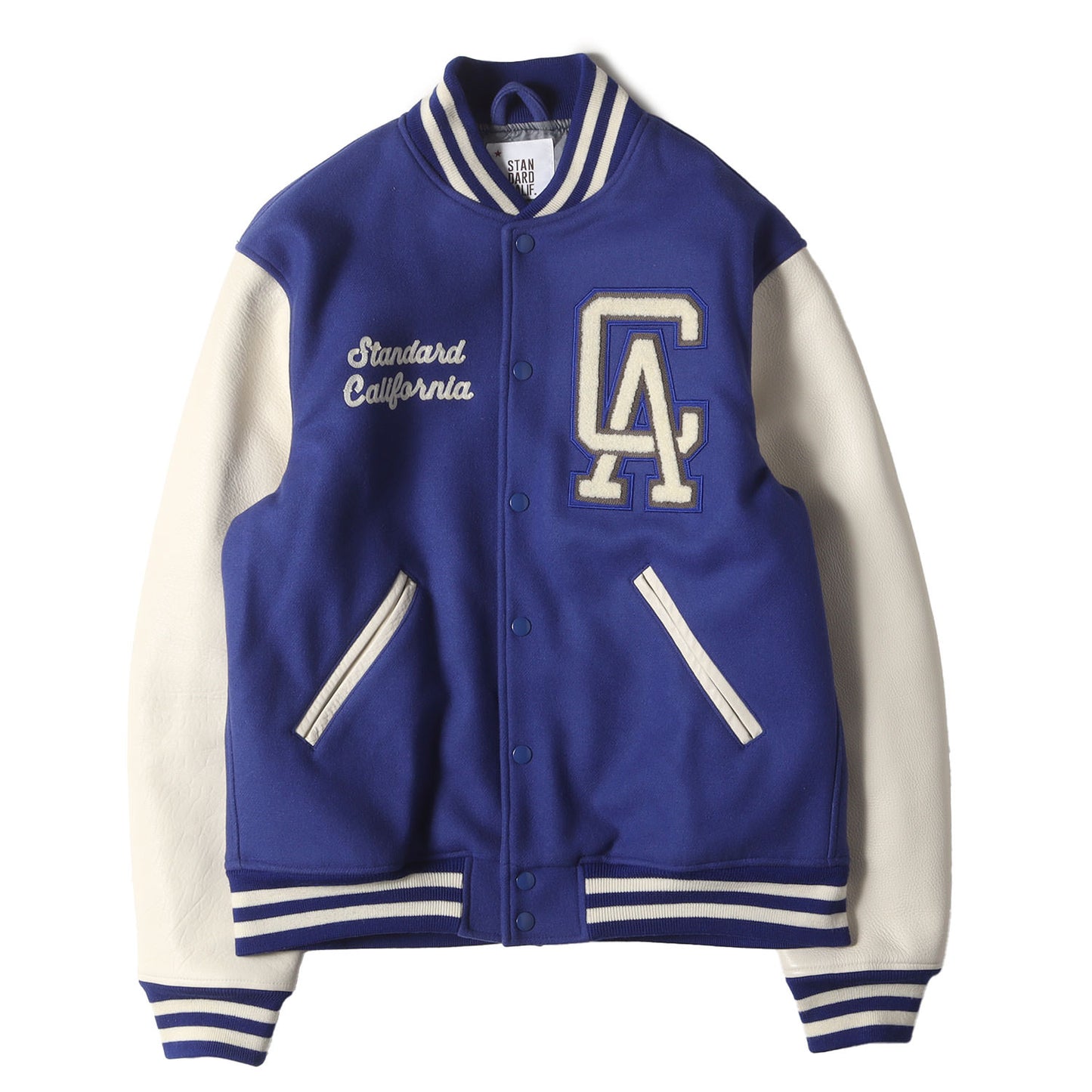 ロゴ チェーン刺繍 ワッペン カウレザースリーブ メルトン スタジャン (SD VARSITY JACKET)