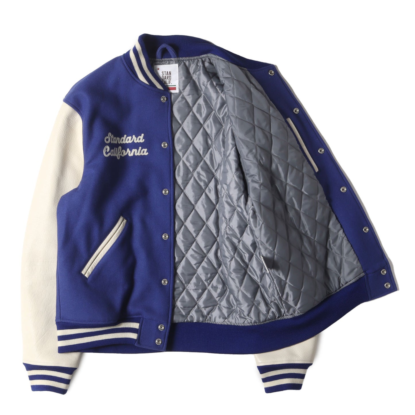 ロゴ チェーン刺繍 ワッペン カウレザースリーブ メルトン スタジャン (SD VARSITY JACKET)