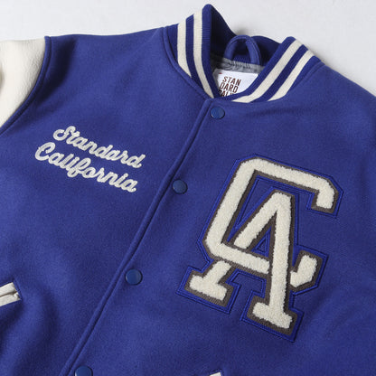 ロゴ チェーン刺繍 ワッペン カウレザースリーブ メルトン スタジャン (SD VARSITY JACKET)