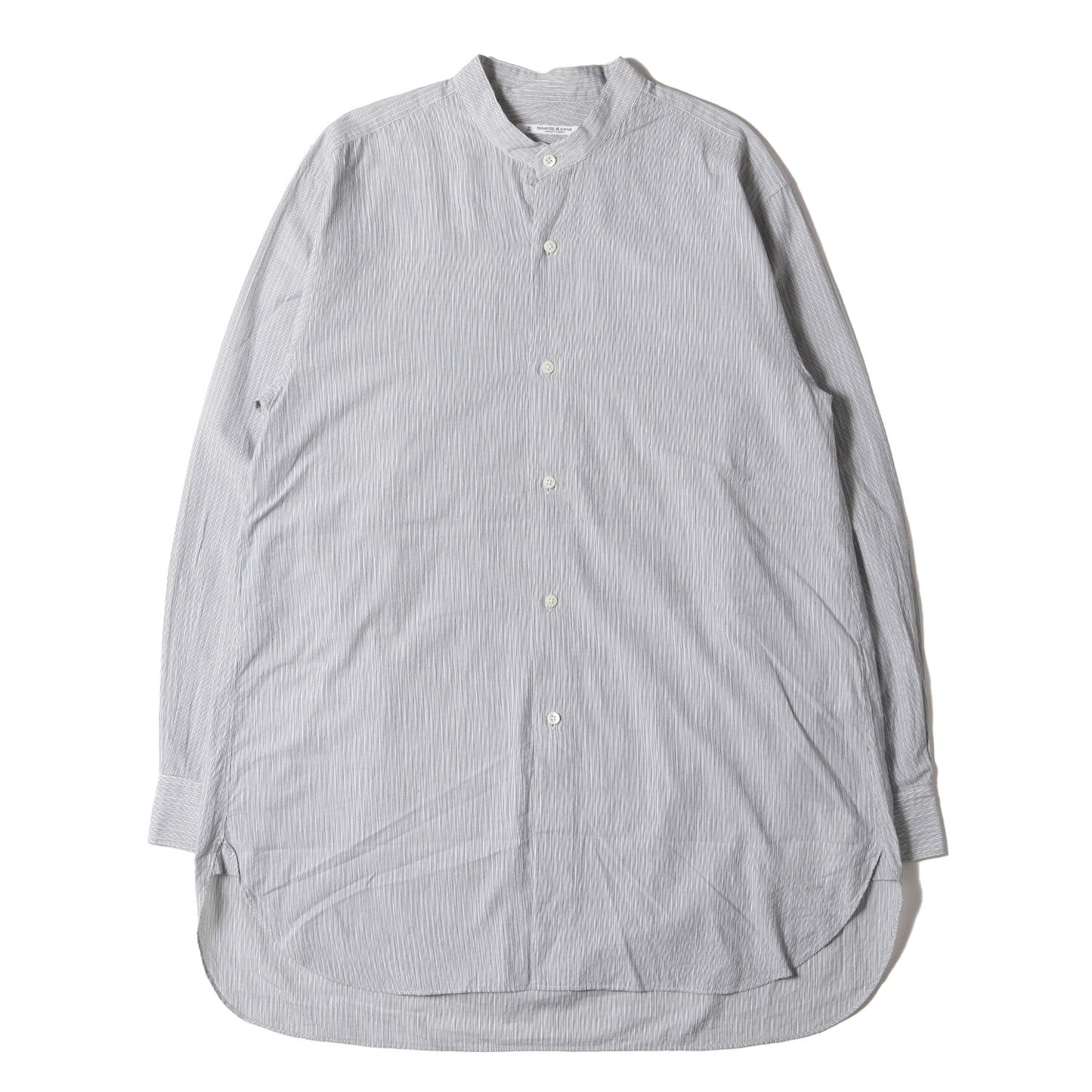 バンドカラー ストライプ ロング シャツ (Band Collar Shirt)