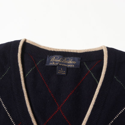 Vネック アーガイル ウール ニット セーター / SAXXON RESERVE WOOL MADE IN SCOTLAND
