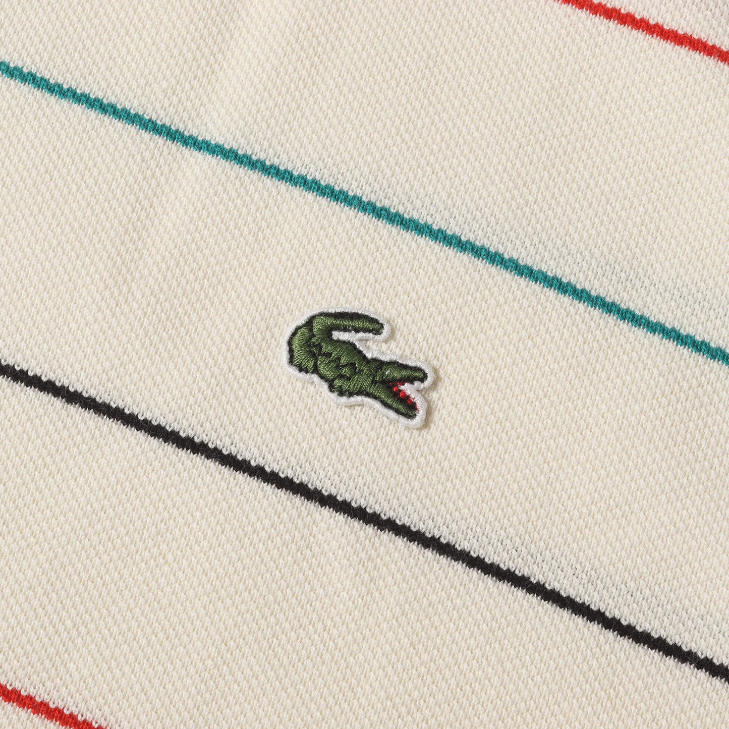 ワンポイント ワニ 刺繍 ボーダー ピケ ポロシャツ