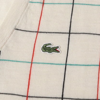 ワンポイント ワニ 刺繍 ウインドウペン チェック ハイゲージ ニット Vネック ベスト