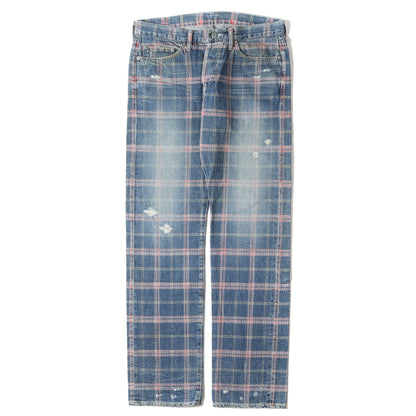 00s ダメージ加工 タータンチェックプリント デニム パンツ / HG JEANS