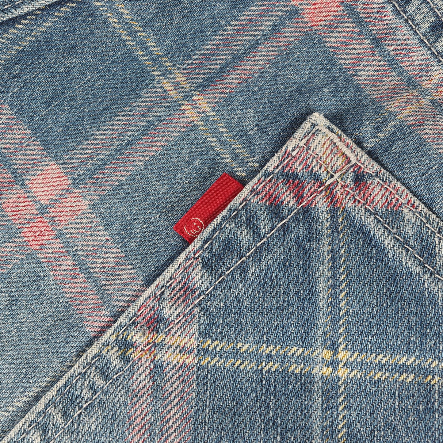 00s ダメージ加工 タータンチェックプリント デニム パンツ / HG JEANS