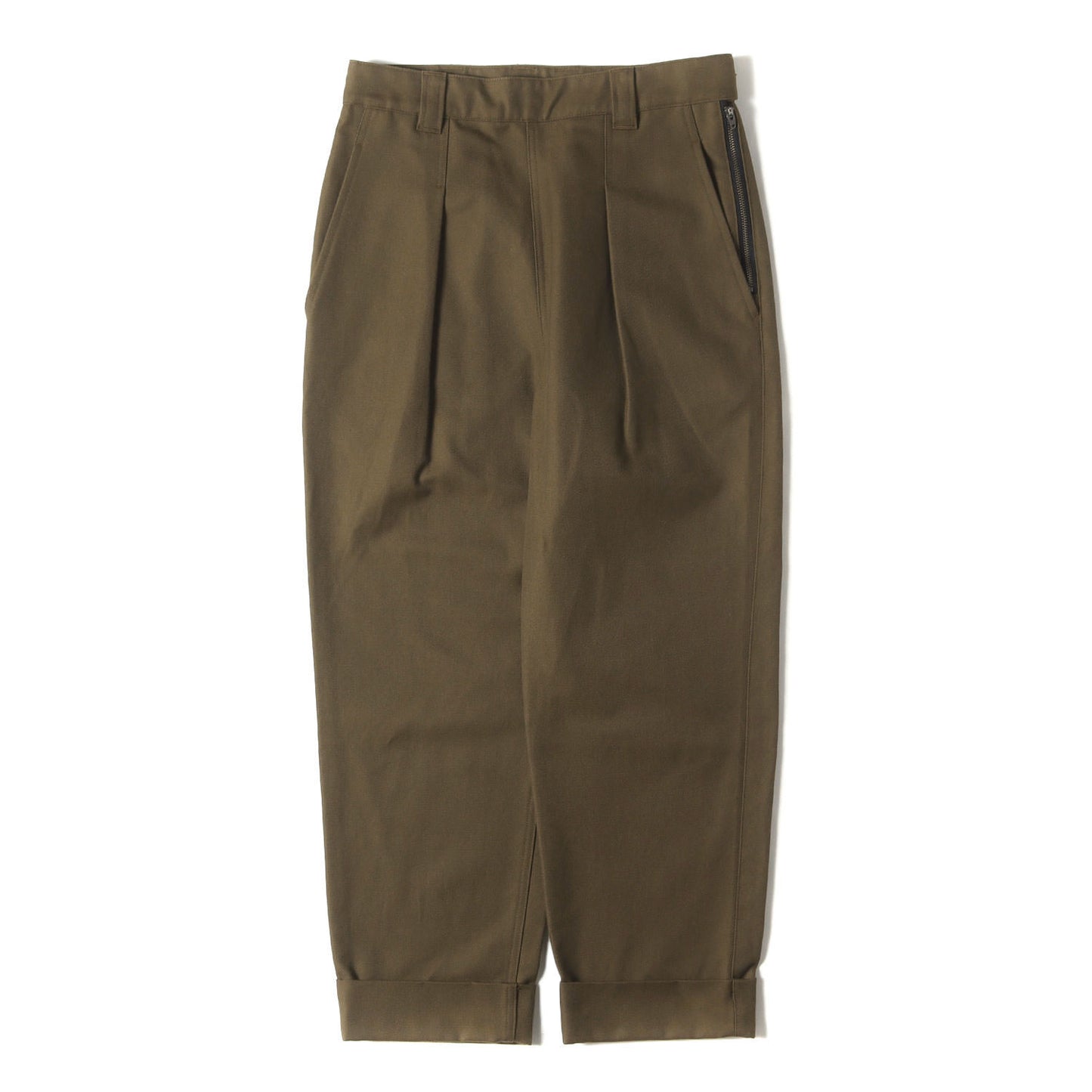 21AW ワンタック ターンアップヘム テーパード パンツ (COTTON WOOL DRILL PANT)