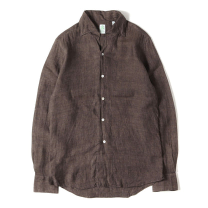 イタリアンカラー メランジ リネン ドレスシャツ