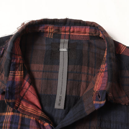 21SS タータンプレイドチェック ティアード ストレッチ シャツ (Tartan Plaid Stretch Cotton Long Sleeved Tiered shirt)
