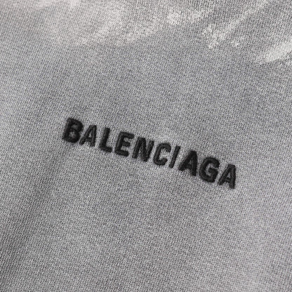 25SS ペイント加工 ロゴ刺繍 スウェット パーカー (Balenciaga Back Hoodie)