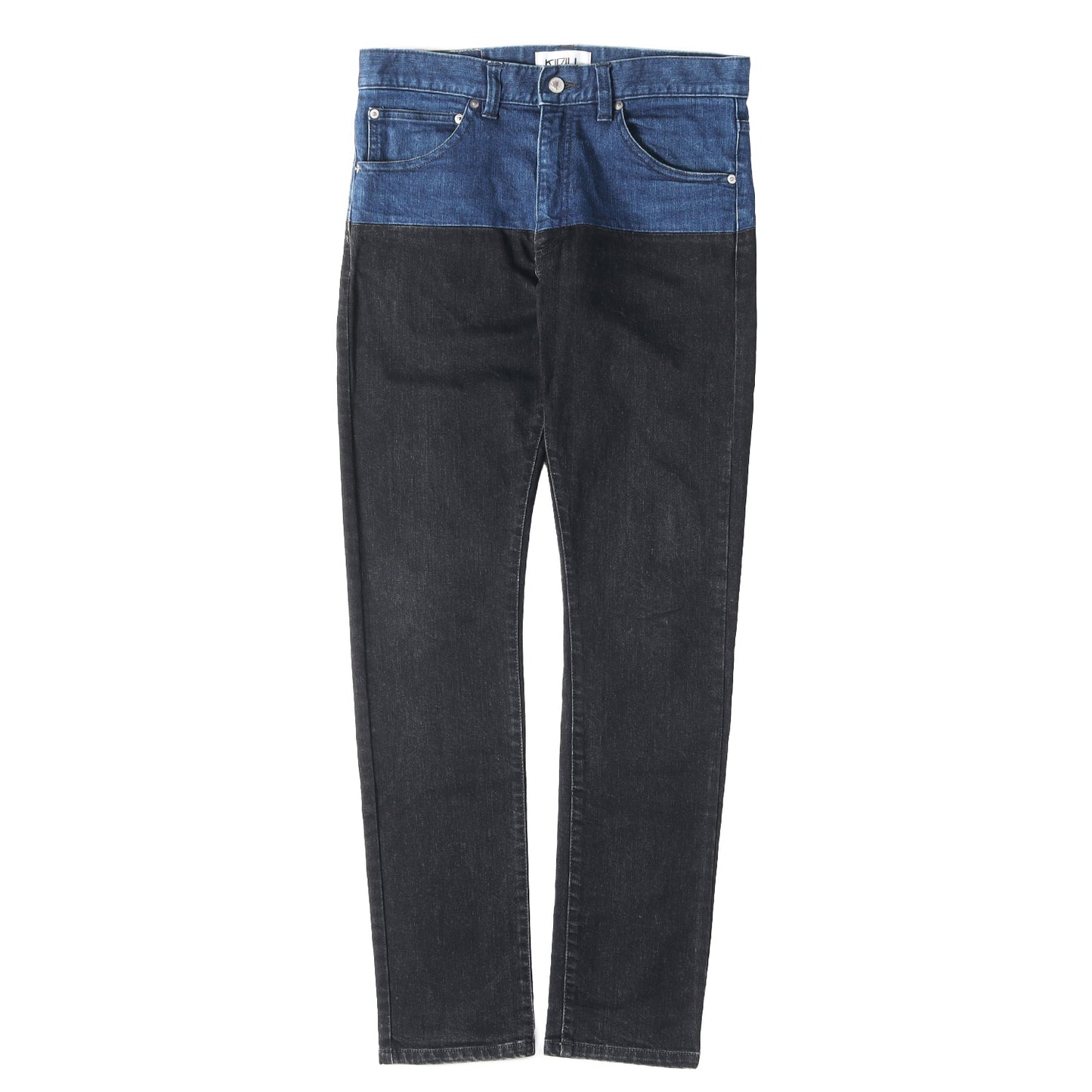 バイカラー ストレッチ デニム スキニー パンツ (Switching Design Slim Fit Jeans Denim Pants)