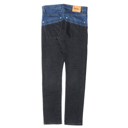 バイカラー ストレッチ デニム スキニー パンツ (Switching Design Slim Fit Jeans Denim Pants)