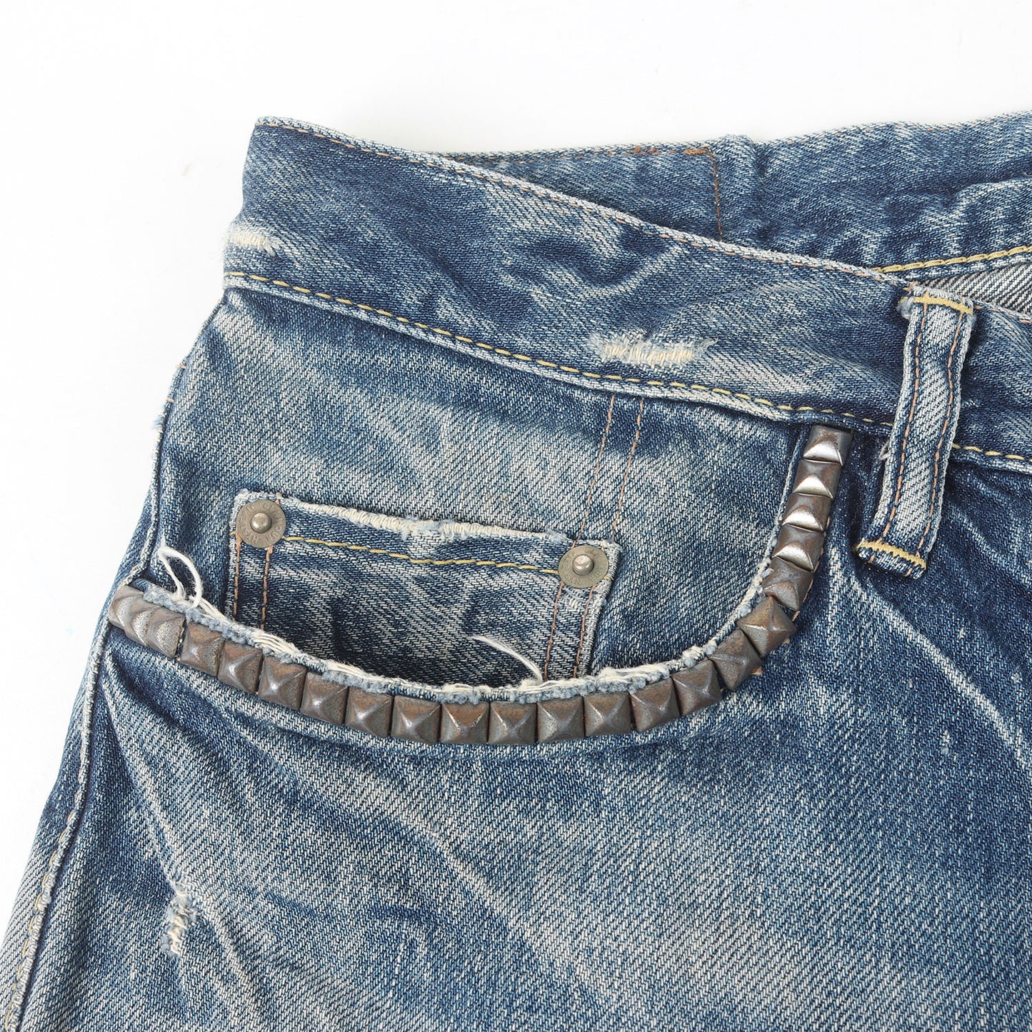 00SS クラッシュリペア加工 スタッズ デニム パンツ