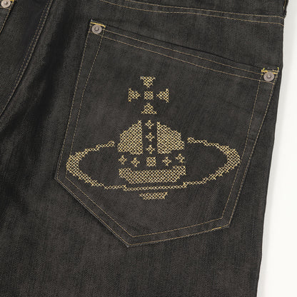 オーブ刺繍 シャイニー デニムパンツ / MADE IN JAPAN