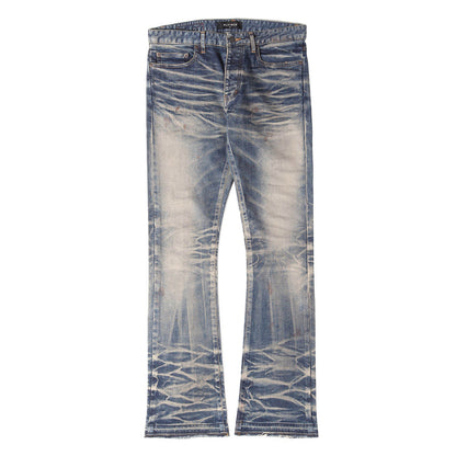 22AW ヴィンテージ加工 スリム フレア ストレッチ デニム パンツ (type-2 flare slim jeans)