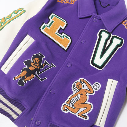 22AW マルチパッチ刺繍 メルトン バーシティ ジャケット (Multi Patches Mixed Leather Varsity Blouson)