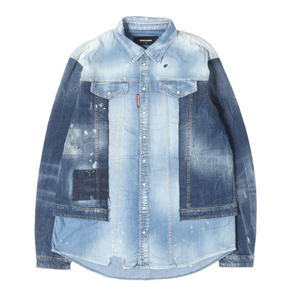 レイヤード デニム シャツ ジャケット (Denim Jacket with Layered Shirt Effect)