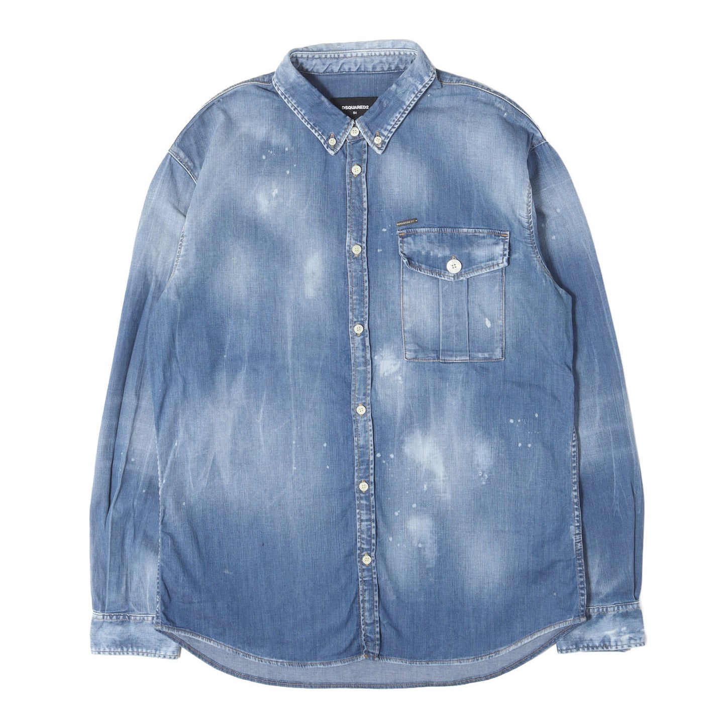 20SS ブリーチ ダメージ加工 ボタンダウン ストレッチデニム シャツ