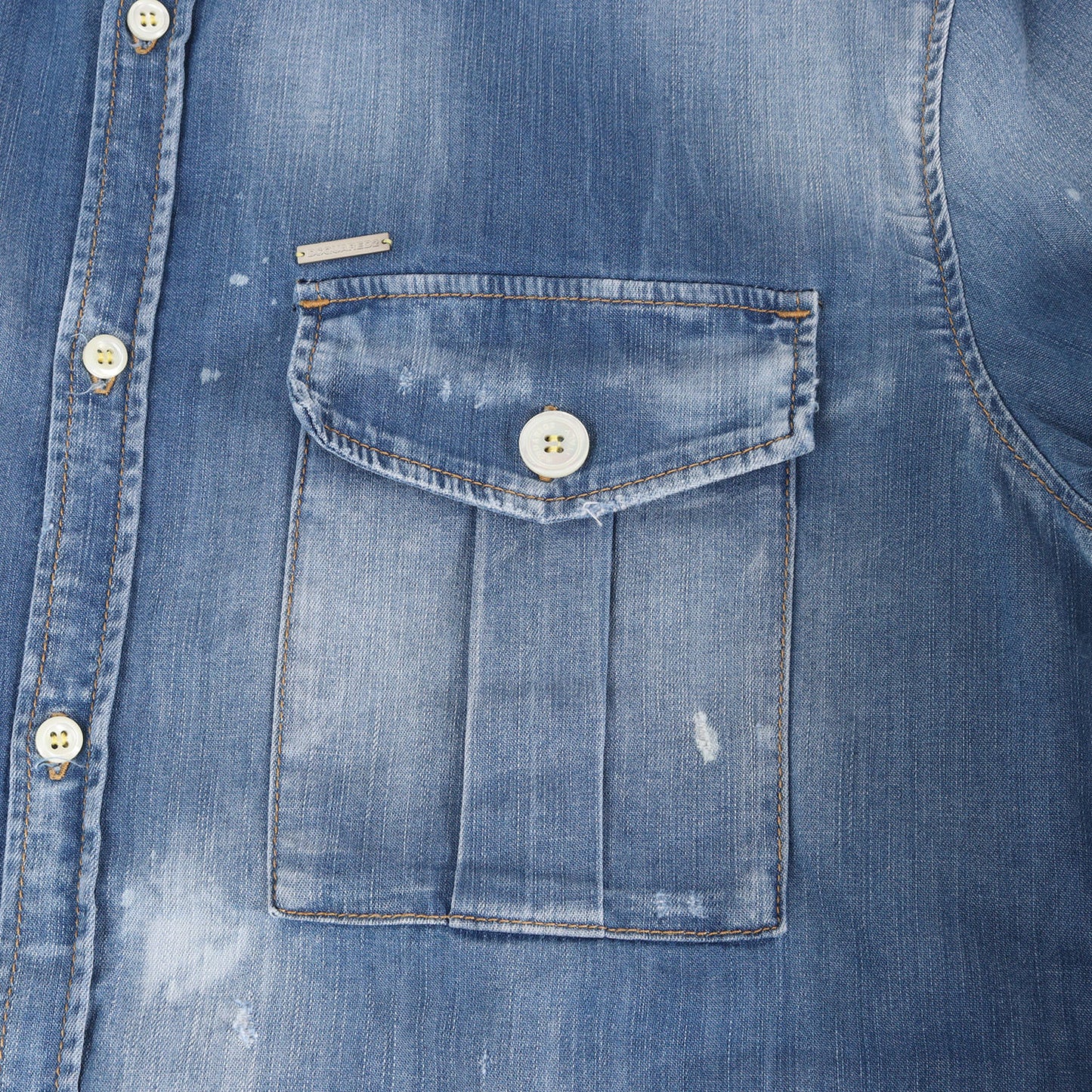 20SS ブリーチ ダメージ加工 ボタンダウン ストレッチデニム シャツ