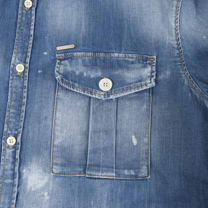 20SS ブリーチ ダメージ加工 ボタンダウン ストレッチデニム シャツ