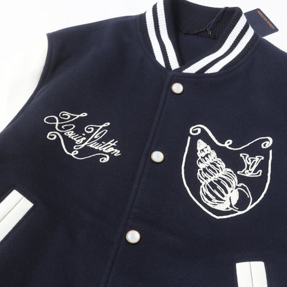 24AW グラフィックロゴ刺繍 メルトン バーシティ ジャケット (Leather Mix Varsity Jacket)