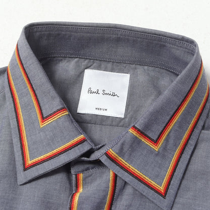 ライン刺繍 シャンブレー ドレス シャツ (EMBROIDERED-LINE CHAMBRAY SHIRT)