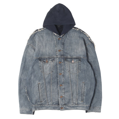 23SS スウェットパーカー 切替 スラブデニム トラッカージャケット (Hooded Sweat Denim Jacket)