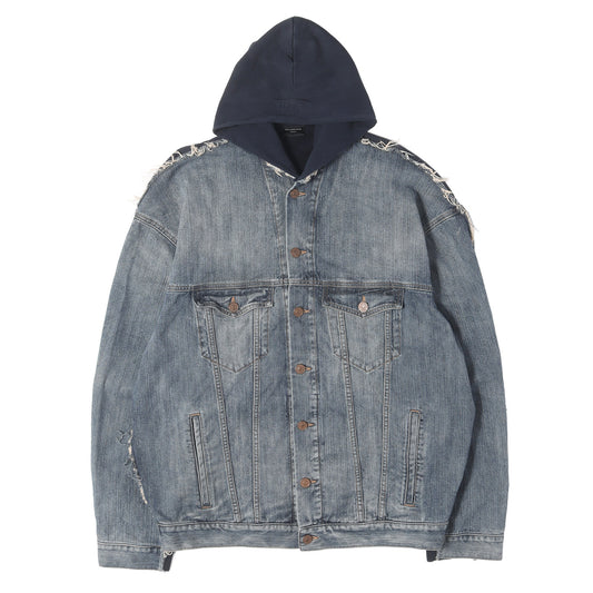 23SS スウェットパーカー 切替 スラブデニム トラッカージャケット (Hooded Sweat Denim Jacket)