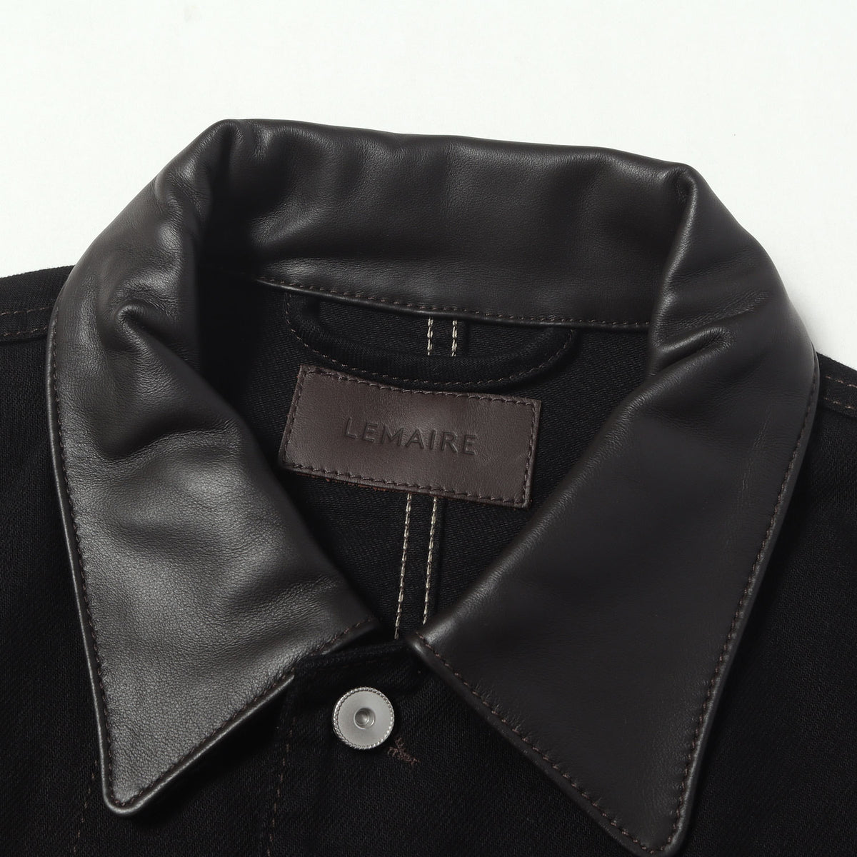 26SS レザーカラー ブラックデニム オーバーシャツ カバーオール (WORKWEAR OVERSHIRT WITH LEATHER COLLAR)