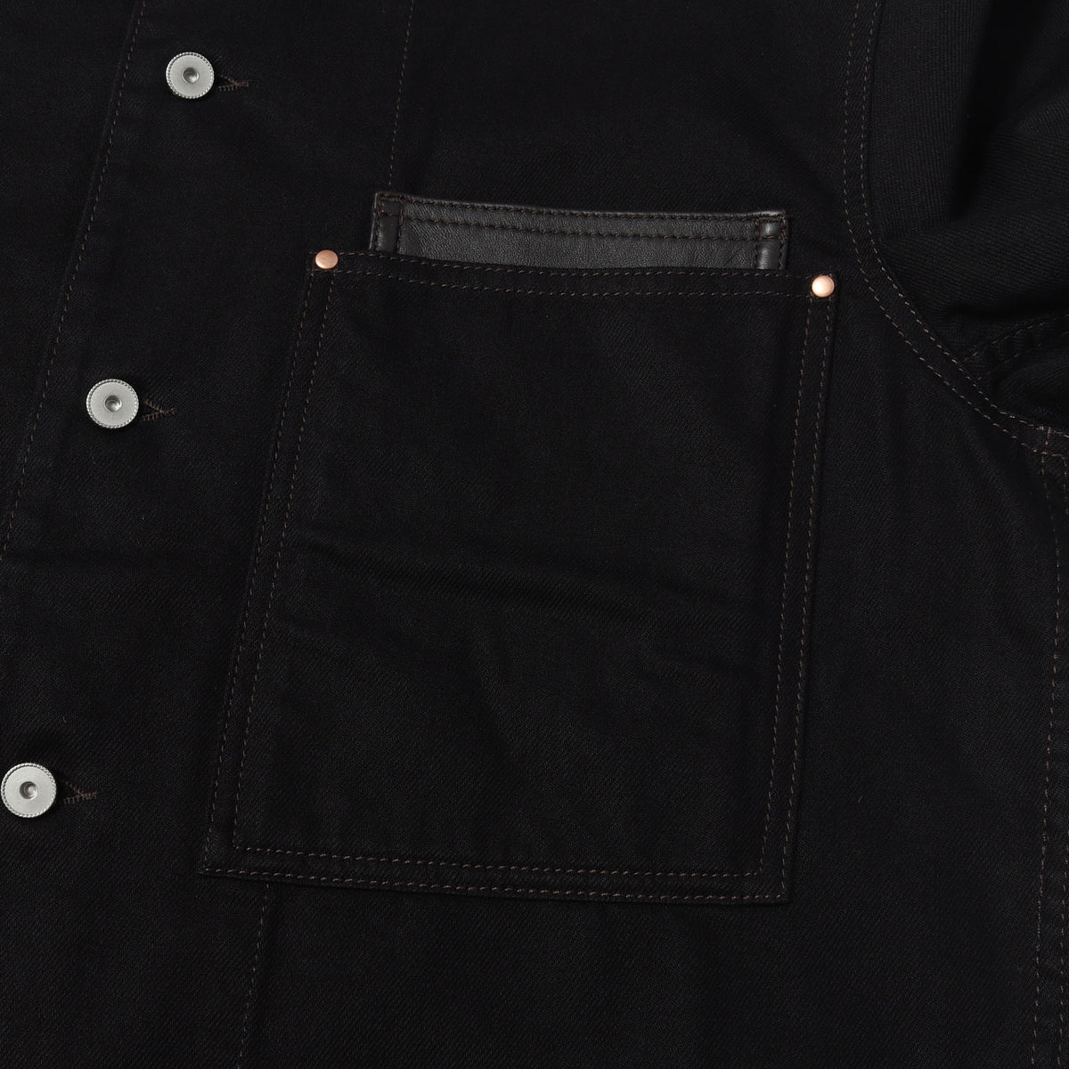 26SS レザーカラー ブラックデニム オーバーシャツ カバーオール (WORKWEAR OVERSHIRT WITH LEATHER COLLAR)