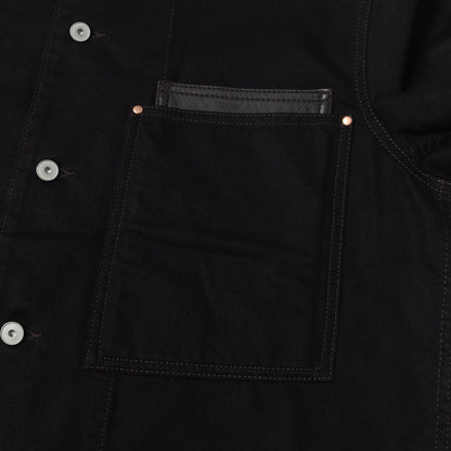 26SS レザーカラー ブラックデニム オーバーシャツ カバーオール (WORKWEAR OVERSHIRT WITH LEATHER COLLAR)