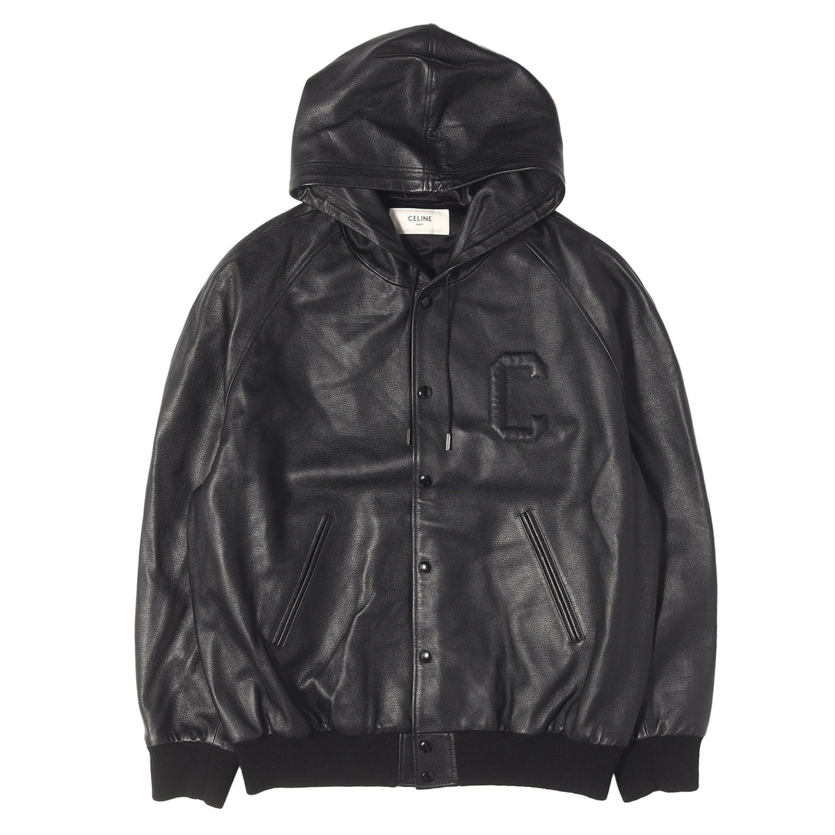 24AW エンボスロゴ ラムレザー ボンバージャケット (HOODED JACKET IN GRAINED LAMBSKIN)