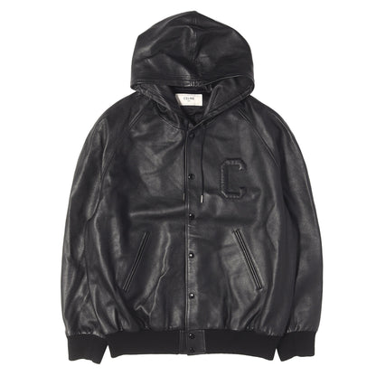 24AW エンボスロゴ ラムレザー ボンバージャケット (HOODED JACKET IN GRAINED LAMBSKIN)