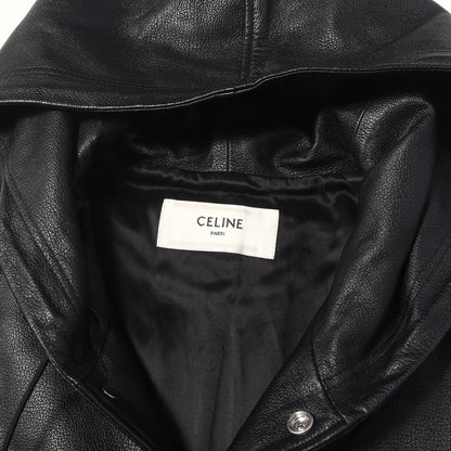 24AW エンボスロゴ ラムレザー ボンバージャケット (HOODED JACKET IN GRAINED LAMBSKIN)