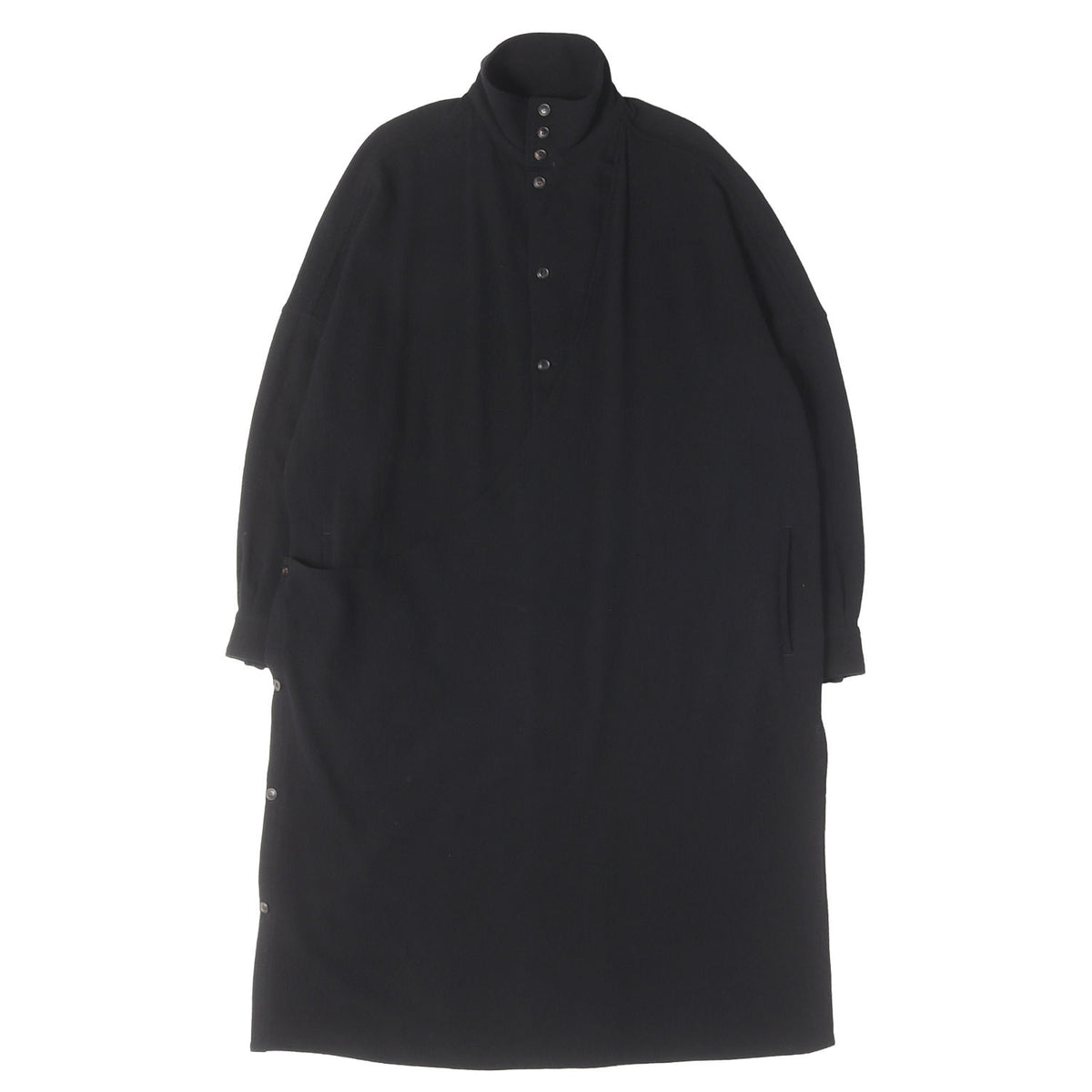 ラップフロント スタンドカラー ロング シャツ(Wrap Front Stand Collar B) / POUR HOMME