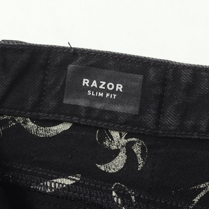 ヴィンテージ加工 スリム テーパード ブラックデニム パンツ (RAZOR SLIM FIT)