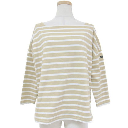 × 自由区 カットソー Tシャツ プルオーバー バスクシャツ ボートネック 長袖 ドロップショルダー ボーダー コットン 綿 230515