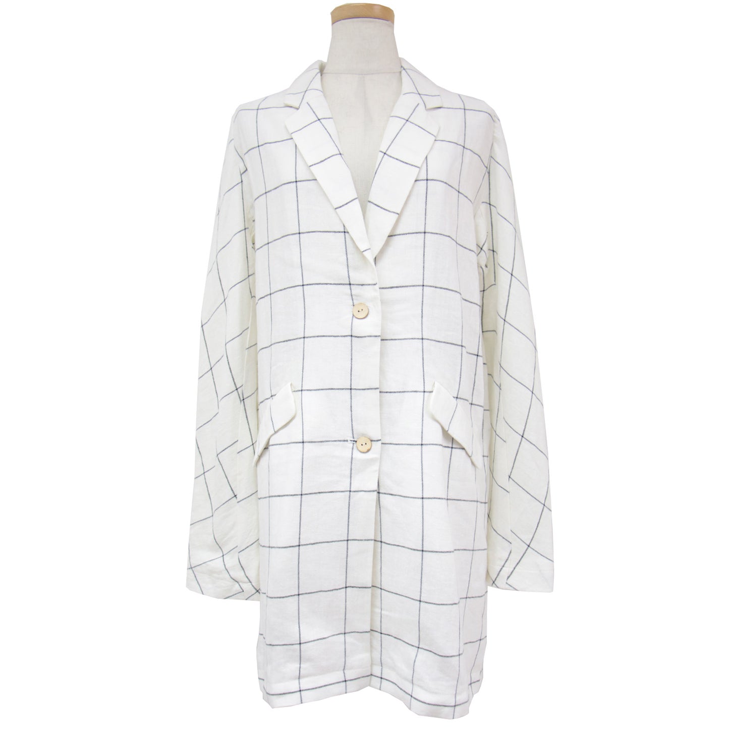 ジャケット テーラード ロング シングル 格子 チェック リネン 麻 レーヨン 230914