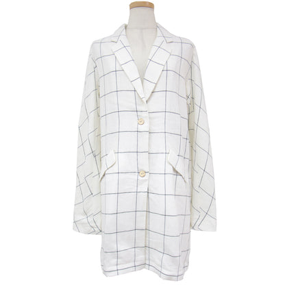 ジャケット テーラード ロング シングル 格子 チェック リネン 麻 レーヨン 230914