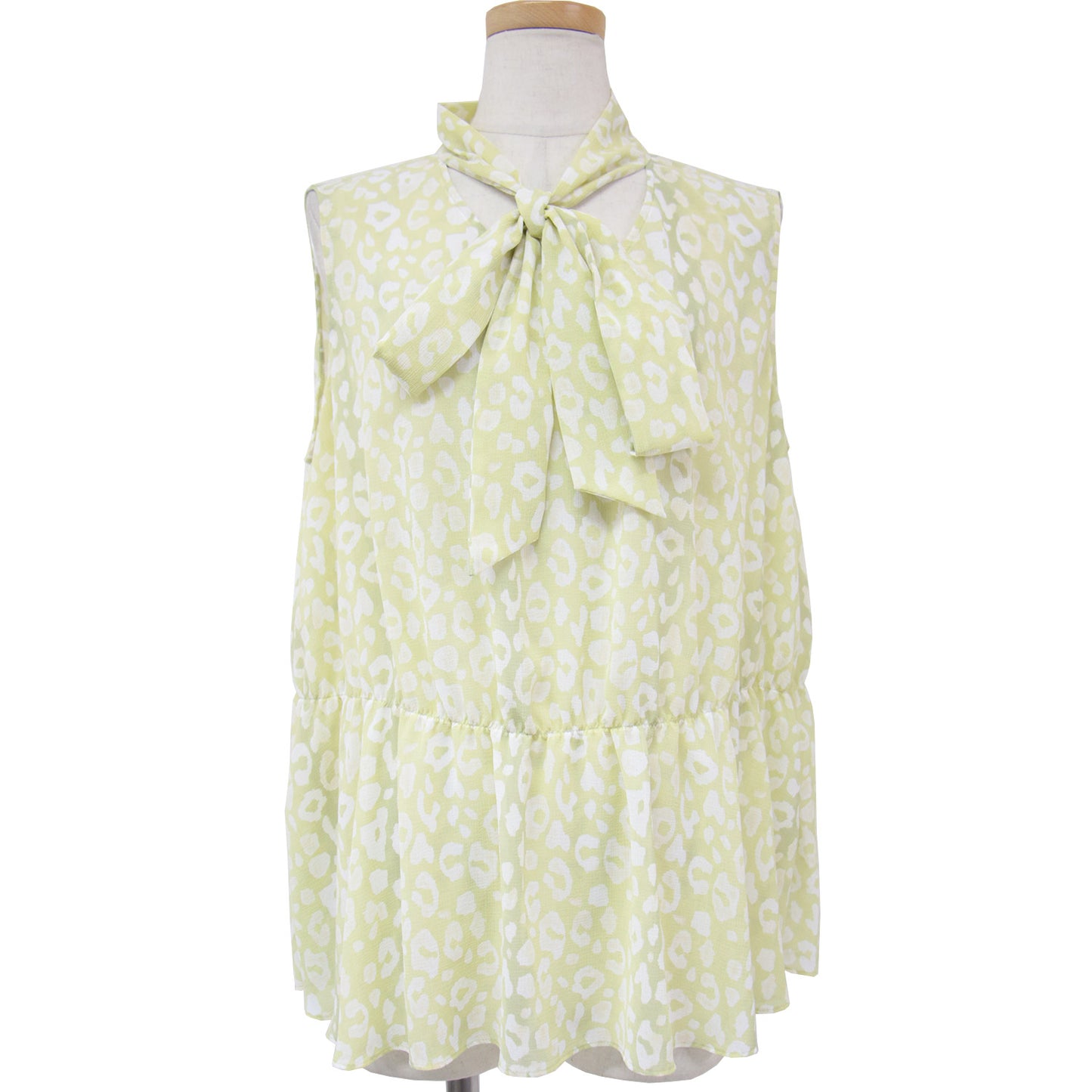 ブラウス ノースリーブ Vネック ボウタイ レオパード ティアード ポリエステル 23春夏 231012