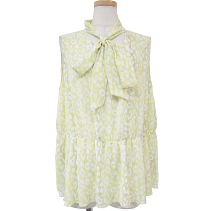 ブラウス ノースリーブ Vネック ボウタイ レオパード ティアード ポリエステル 23春夏 231012