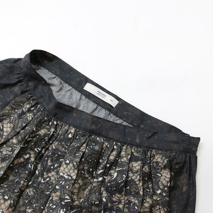 スカート ミディ 膝丈 プリーツ ギャザー レース プリント 230818