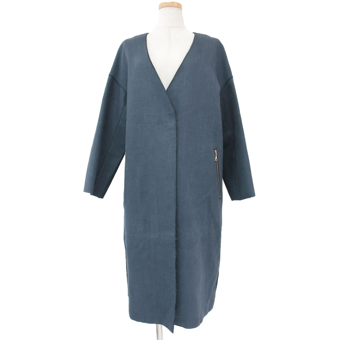 コート ロング 長袖 Vネック カットオフ ホック リネン 麻 231116
