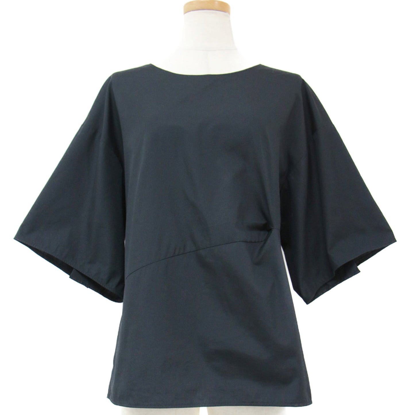 ブラウス プルオーバー 5分袖 半袖 デザインスリーブ ラウンドネック コットン 綿 231212