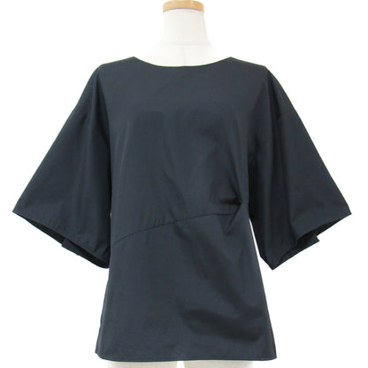 ブラウス プルオーバー 5分袖 半袖 デザインスリーブ ラウンドネック コットン 綿 231212