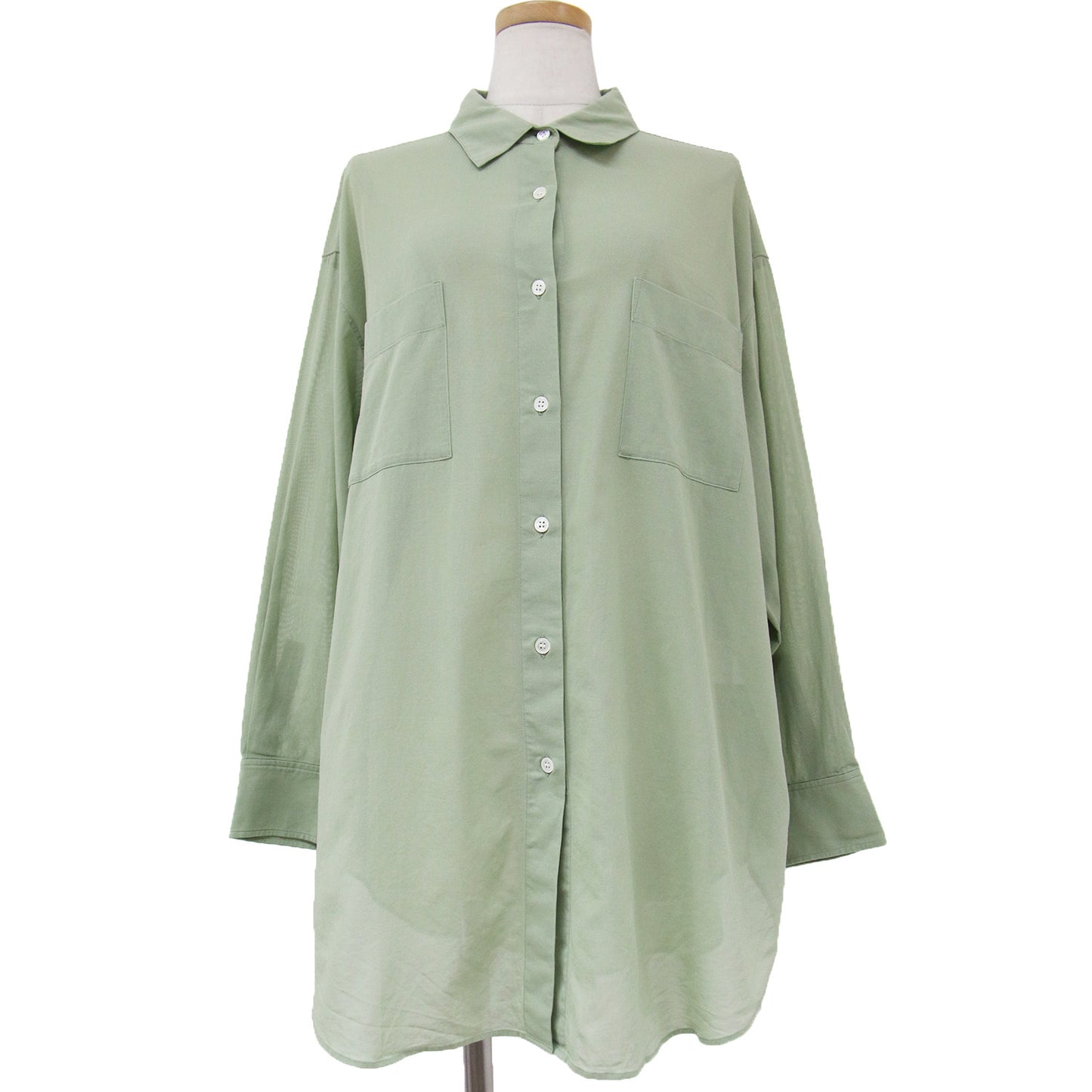 シャツ ブラウス 長袖 レギュラーカラー ロング シアー コットンボイル 240222