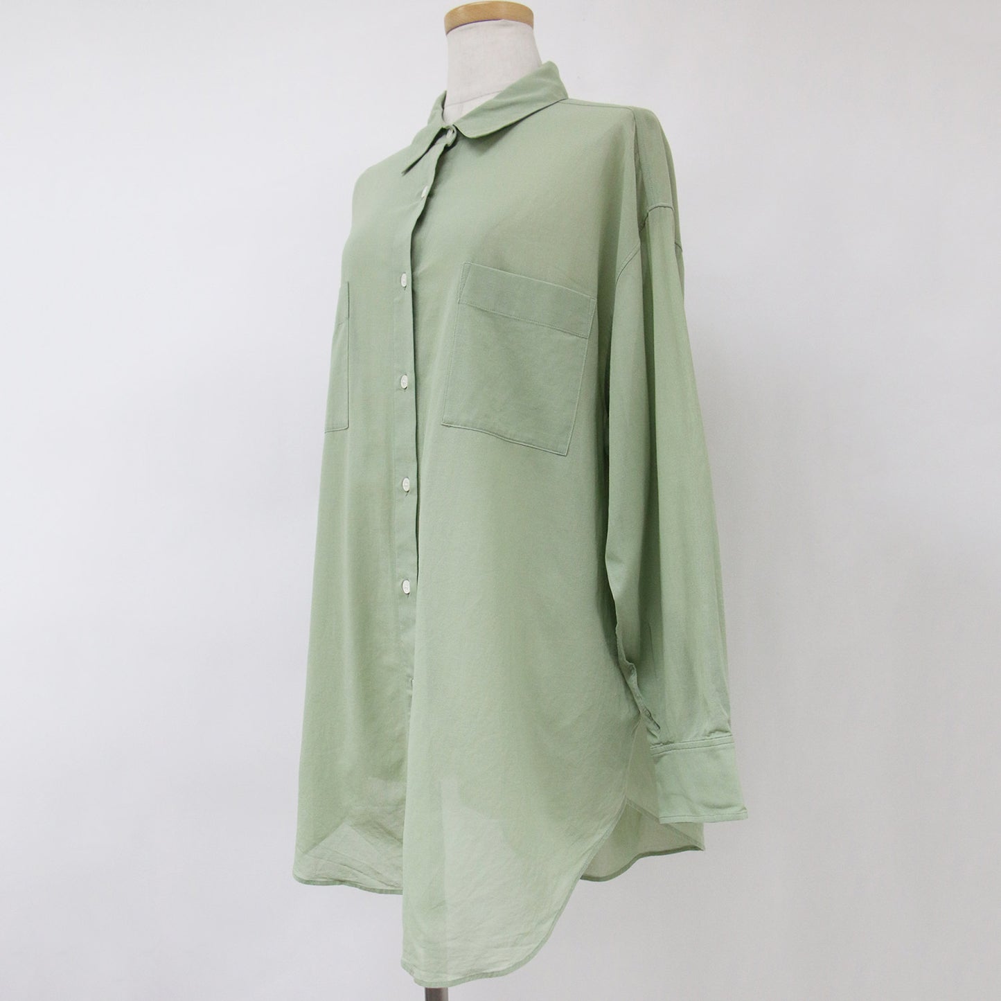 シャツ ブラウス 長袖 レギュラーカラー ロング シアー コットンボイル 240222