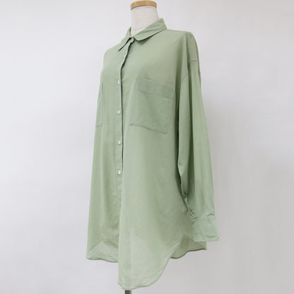 シャツ ブラウス 長袖 レギュラーカラー ロング シアー コットンボイル 240222