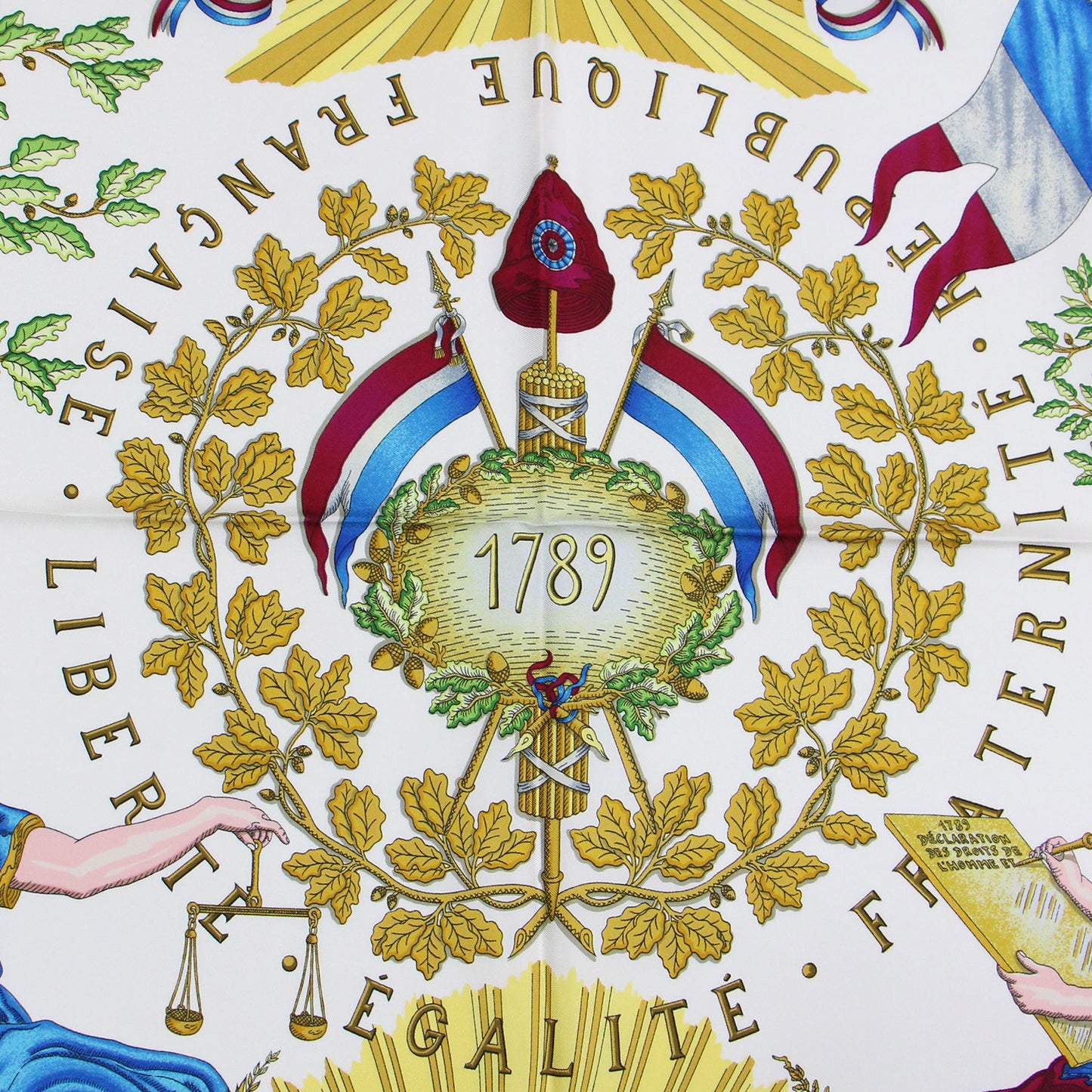 カレ 90 シルク スカーフ LIBERTE EGALITE FRATERNITE REPUBLIQUE FRANCAISE フランス革命 / 大判 正方形 プリント ヴィンテージ