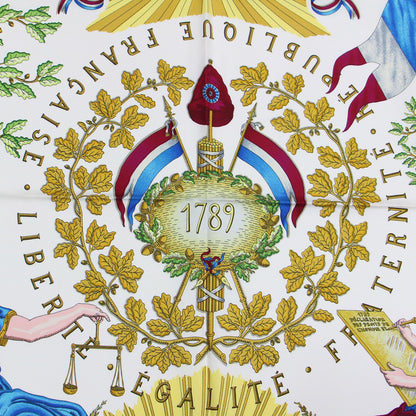 カレ 90 シルク スカーフ LIBERTE EGALITE FRATERNITE REPUBLIQUE FRANCAISE フランス革命 / 大判 正方形 プリント ヴィンテージ