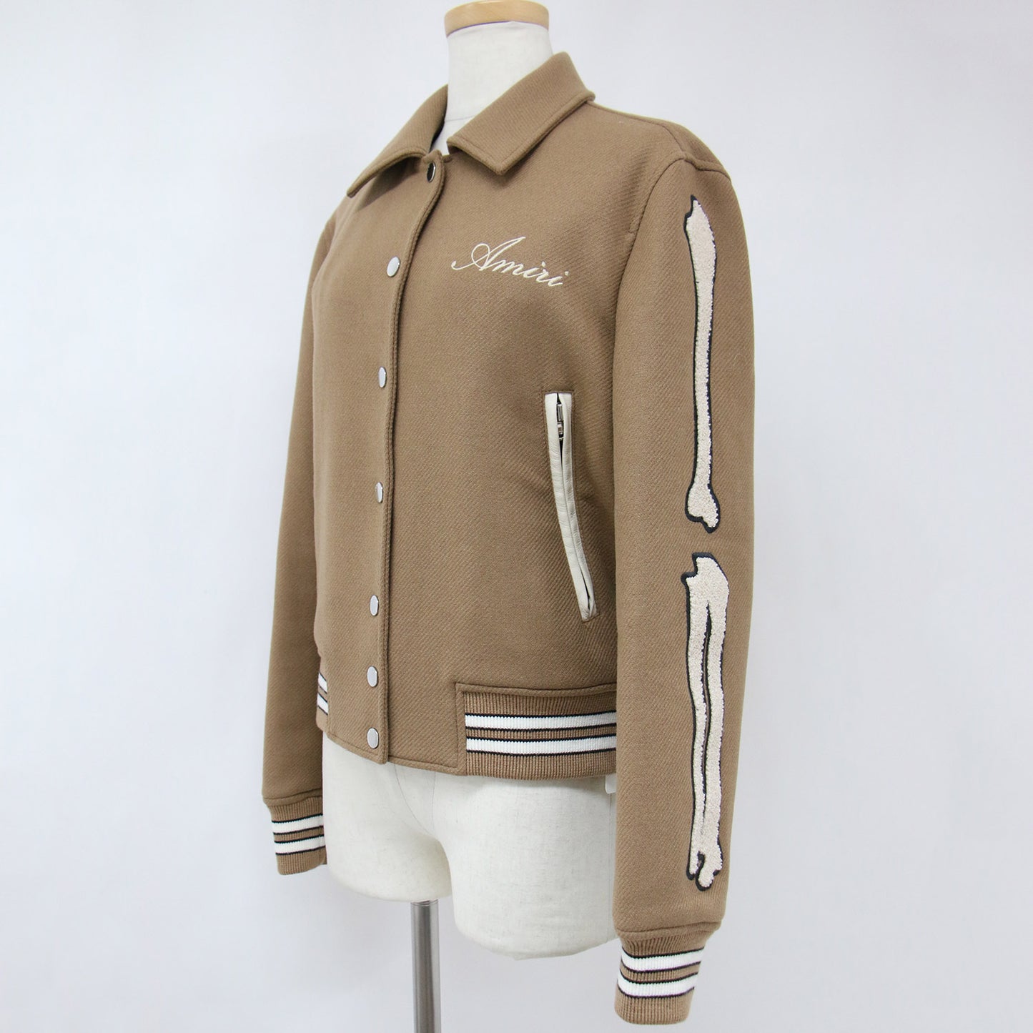 スタジャン ブルゾン ボンバージャケット ショート丈 ワッペン 刺繍 リブ ウール BONES 240102